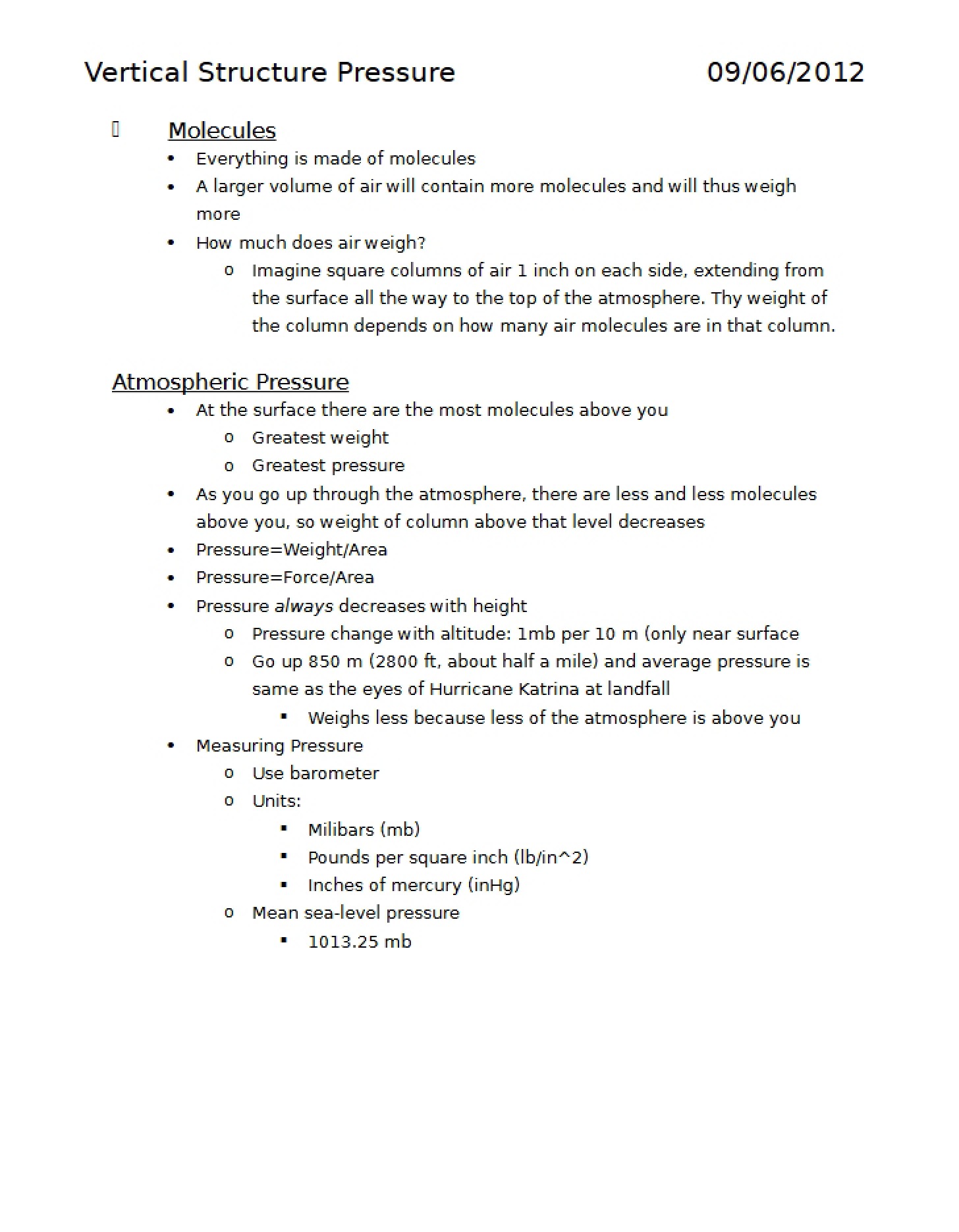 Pressure Vertical Structure