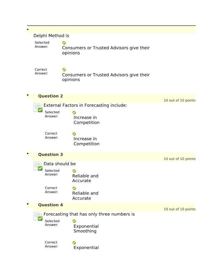 Delphi Method Quiz - Consumer Opinions and External Forecasting