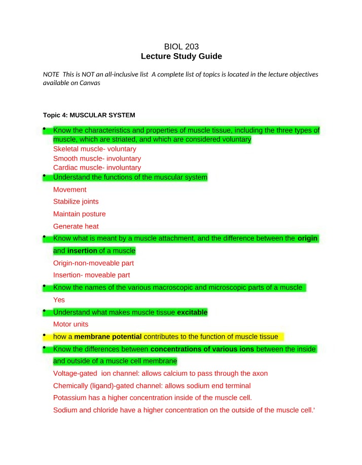 Functions, Types, and Contraction - Muscular System Study Guide