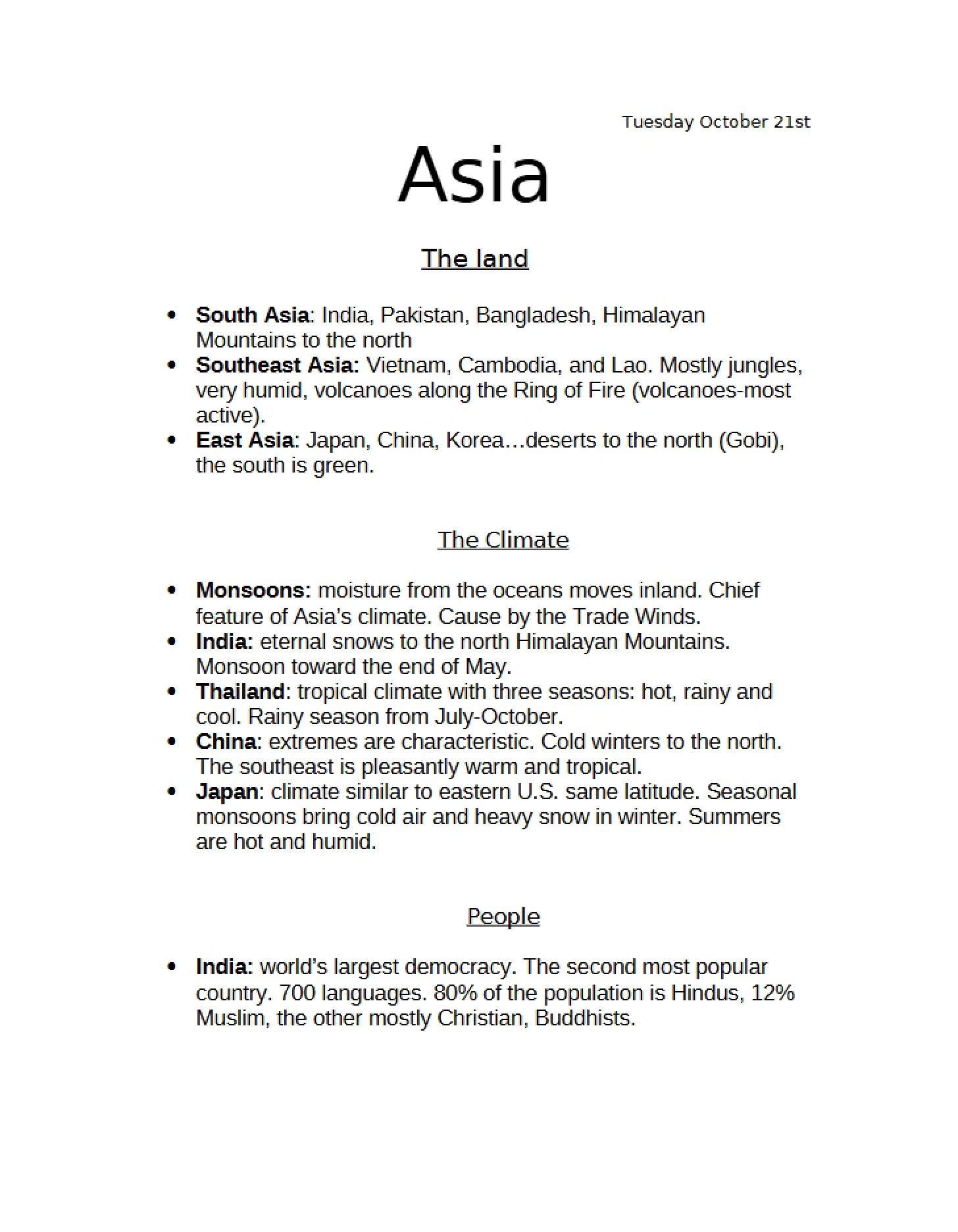 Regional Analysis of Asia
