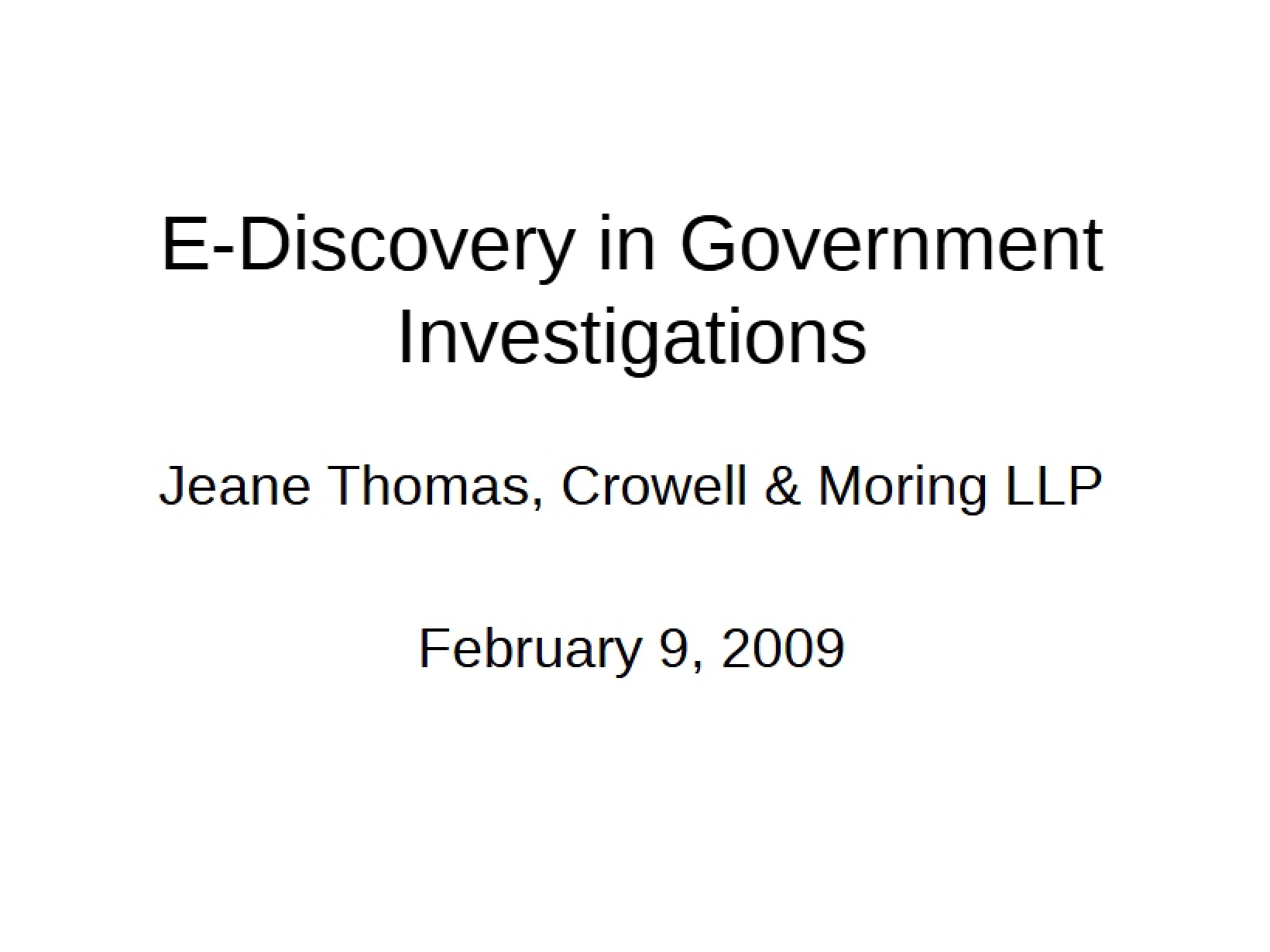 Government Investigations E-Discovery