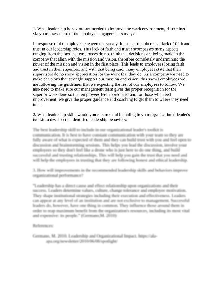 Work Environment - Leadership Behaviors and Engagement