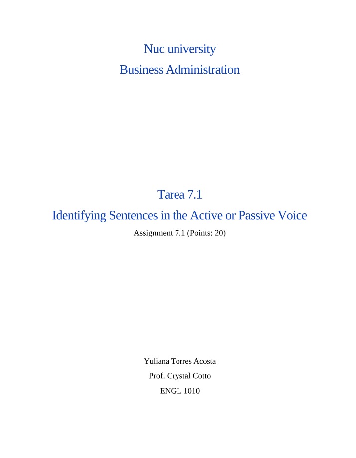 Tarea 7.1 - Identifying Sentences in Active or Passive Voice
