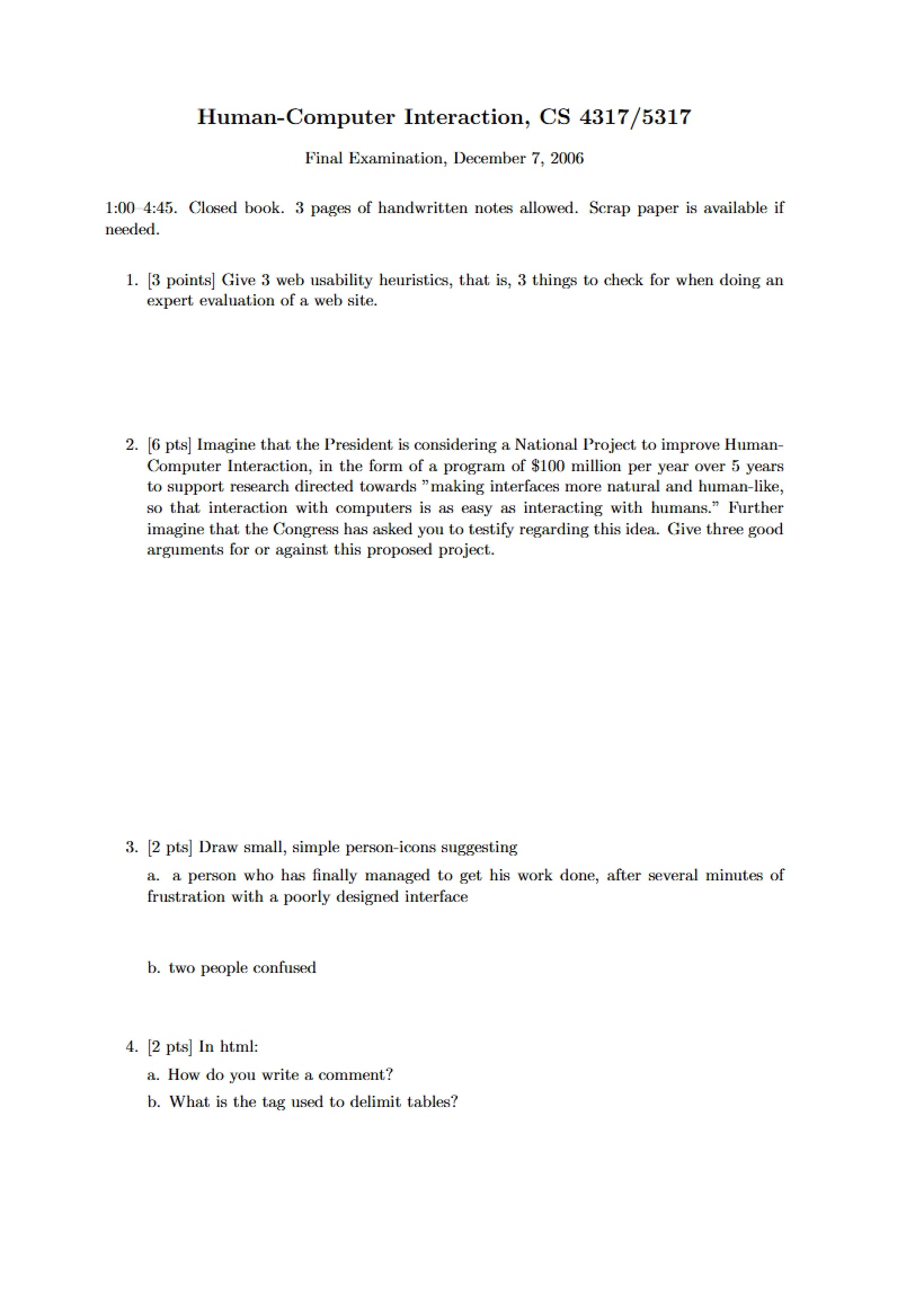 Final Exam for CS 4317-5317