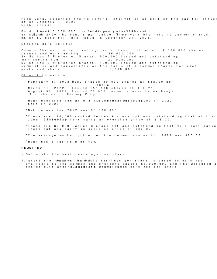 2023 Financial Information and Earnings Per Share Calculation for Ryan Corp
