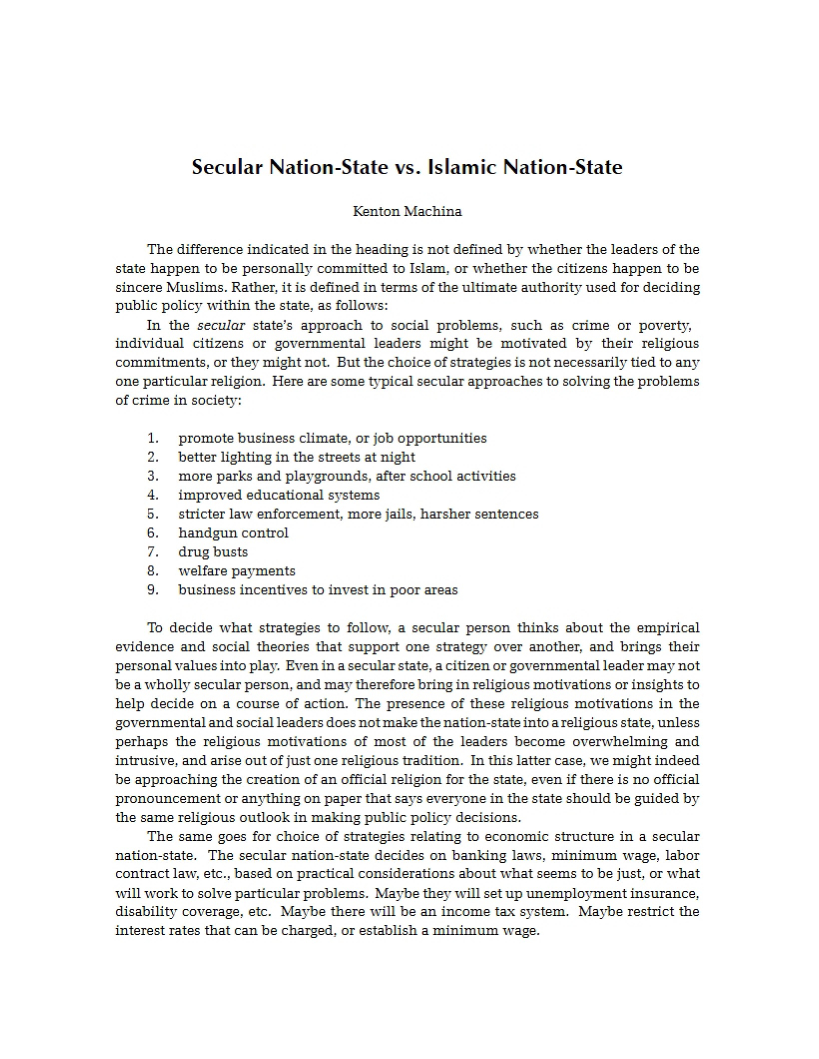 Islamic Nation-State versus Secular
