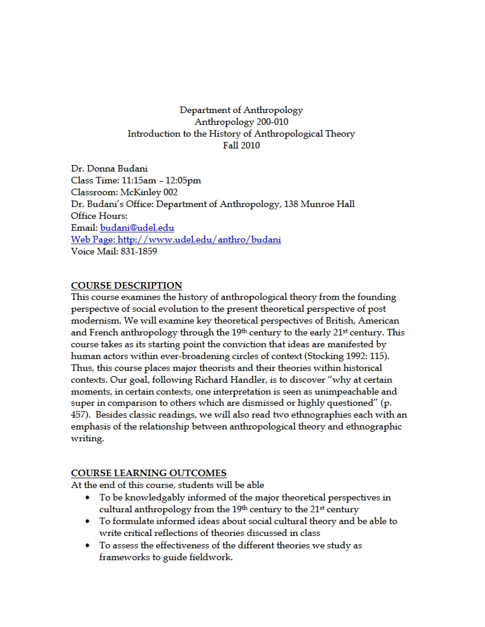 History of Anthropological Theory Syllabus