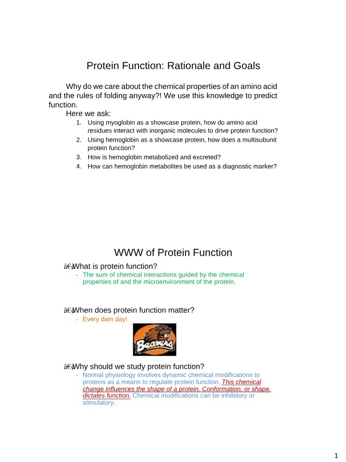 Hemoglobin, Myoglobin, and Protein Function Explained