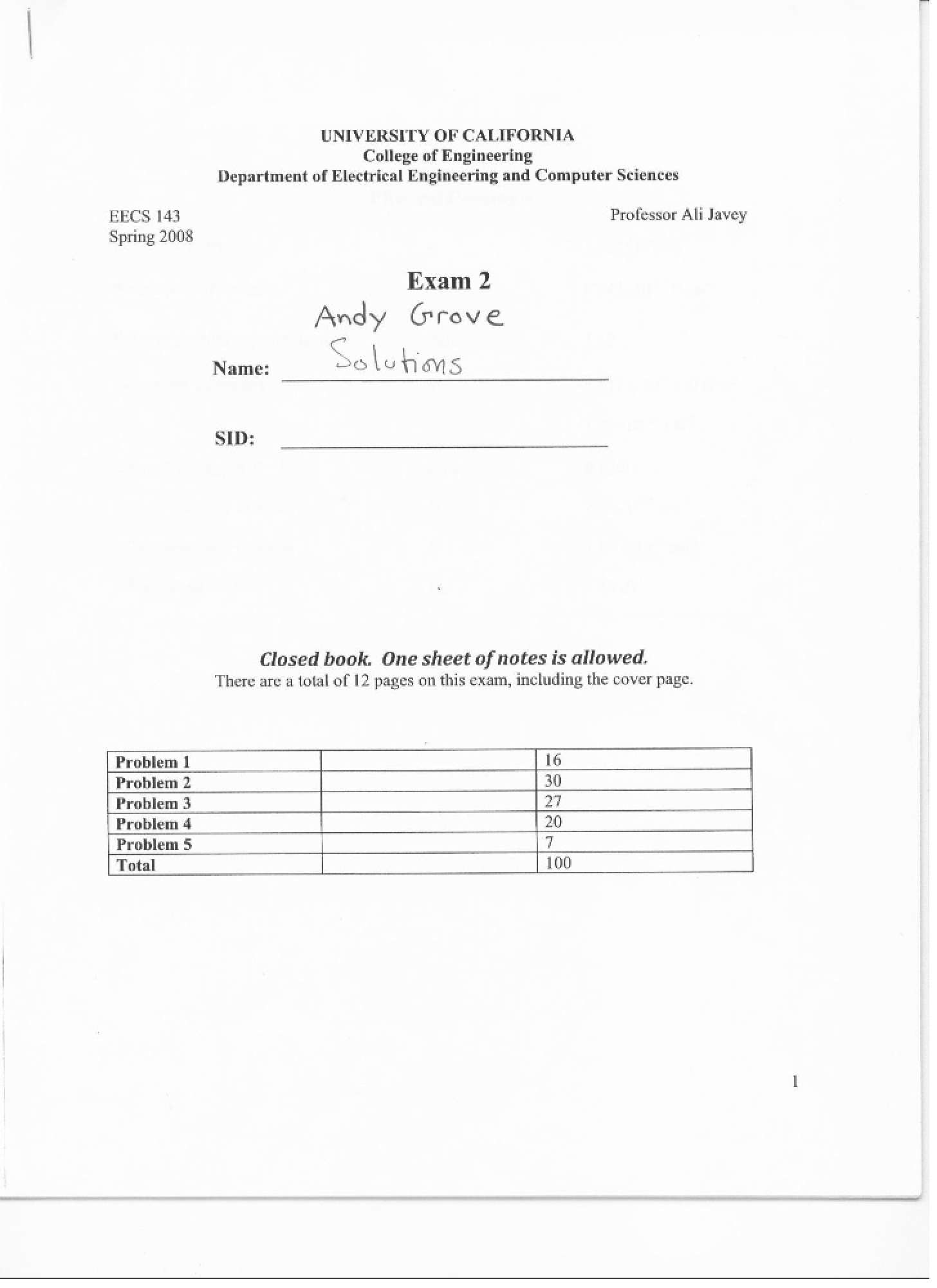 Second Exam Solutions