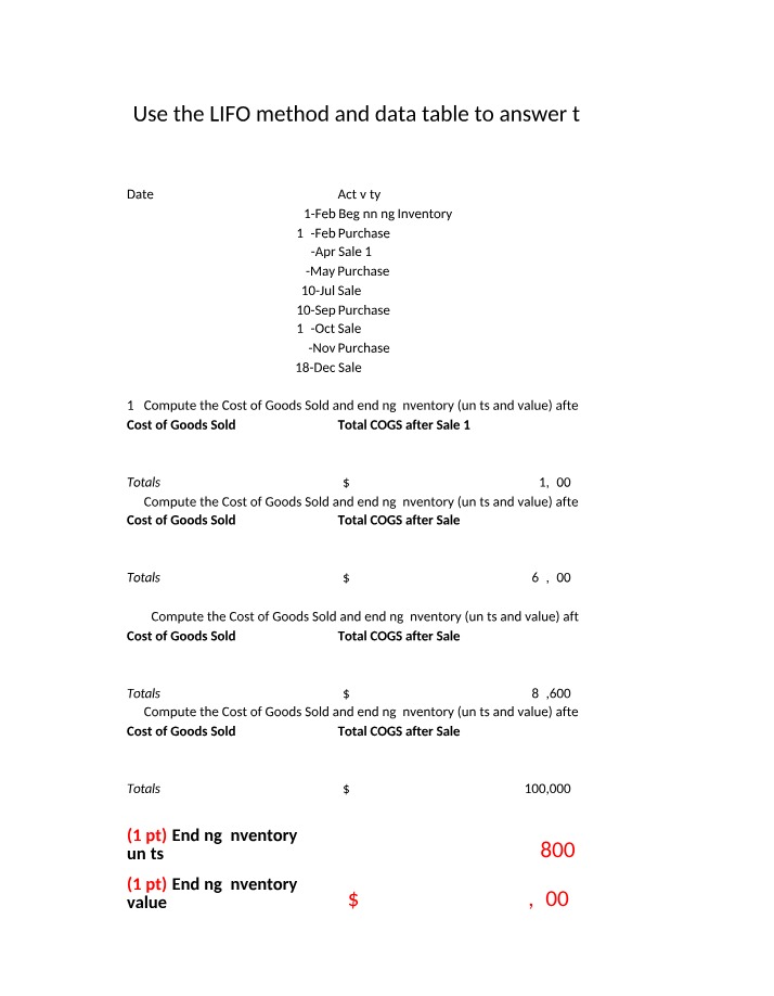 Case Project - Inventory Costing Methods