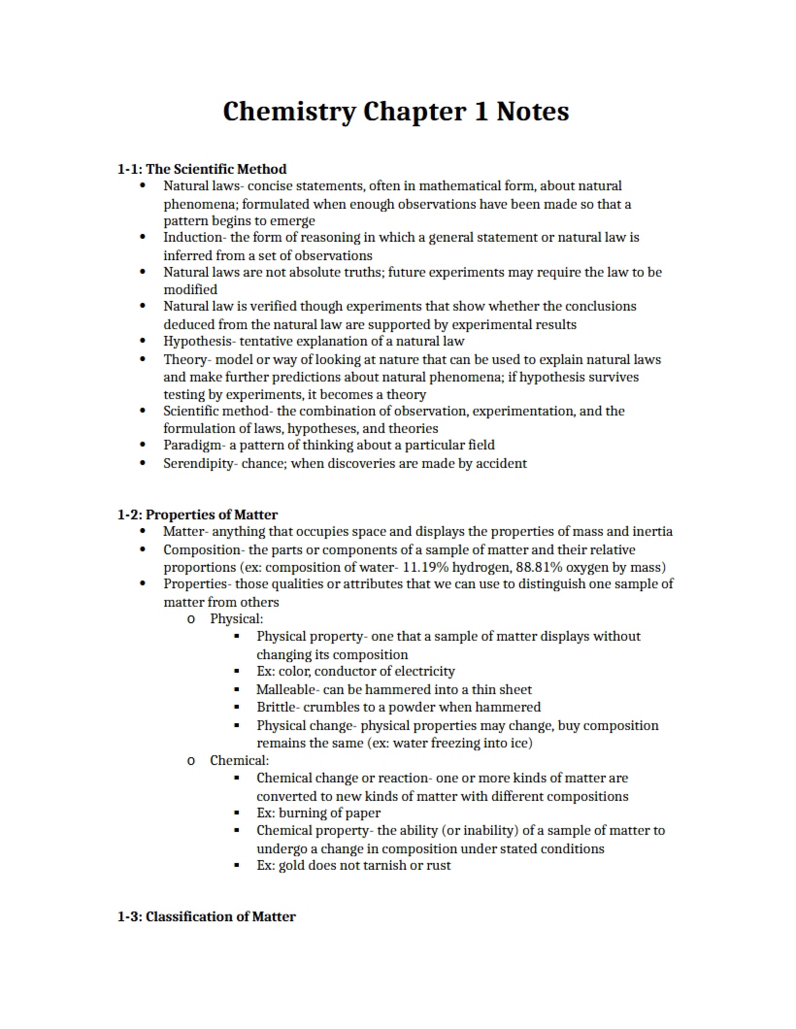 General Chemistry Chapter 1 Notes