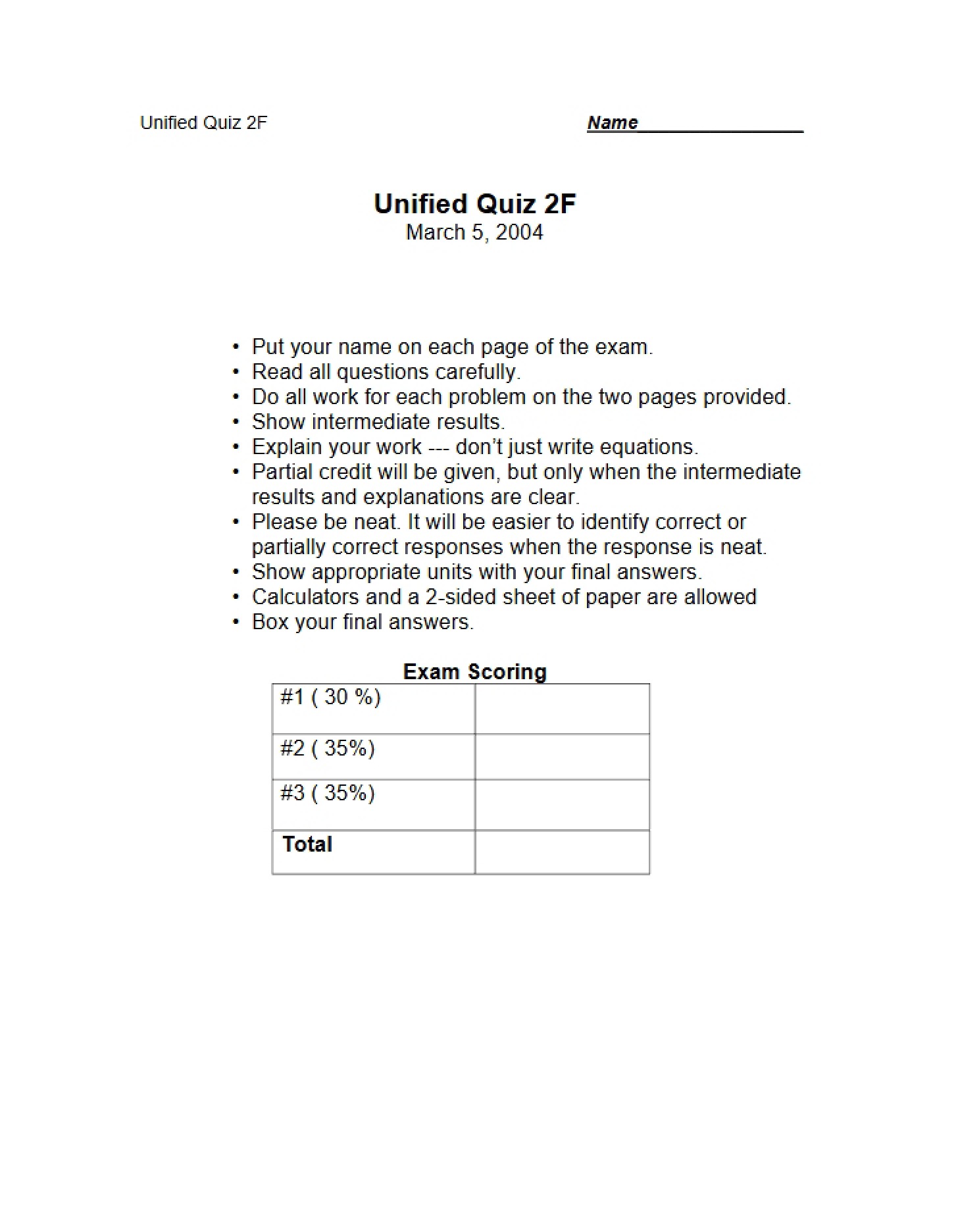 Quiz One Fluids
