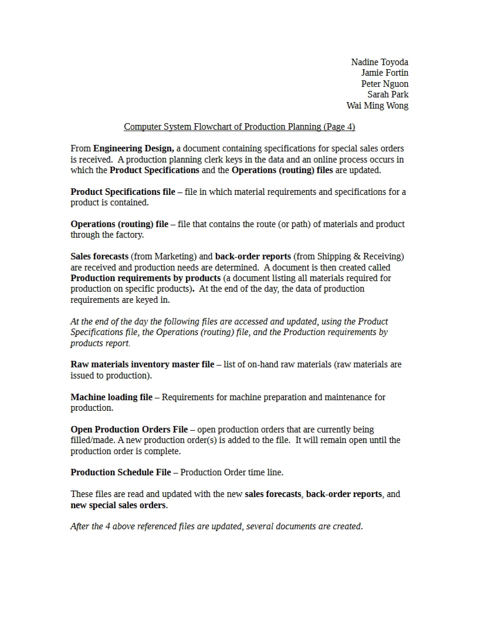 Production Planning Computer System Flowchart