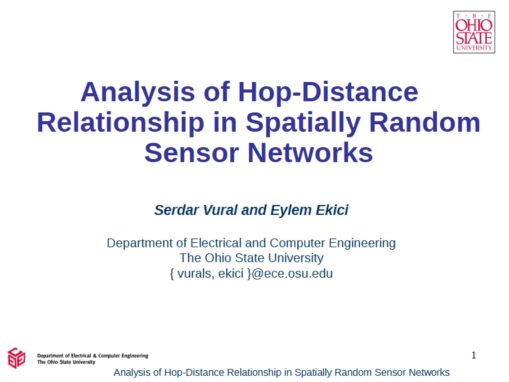 Spatially Random Sensor Networks Hop-Distance Analysis
