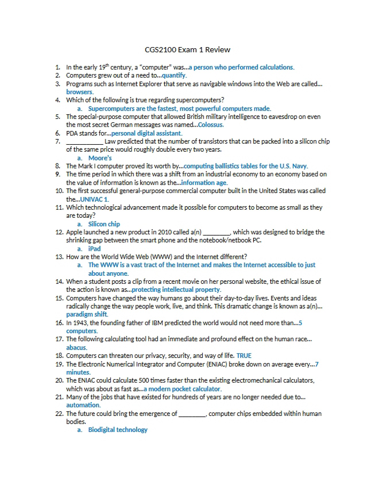 Exam One Materials