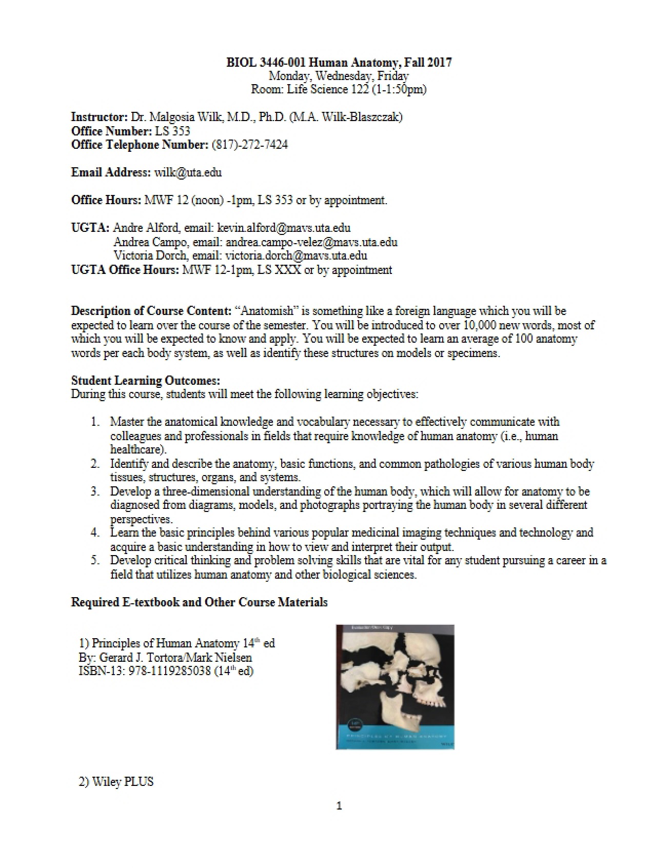 Syllabus Human Anatomy (Fall 2017)