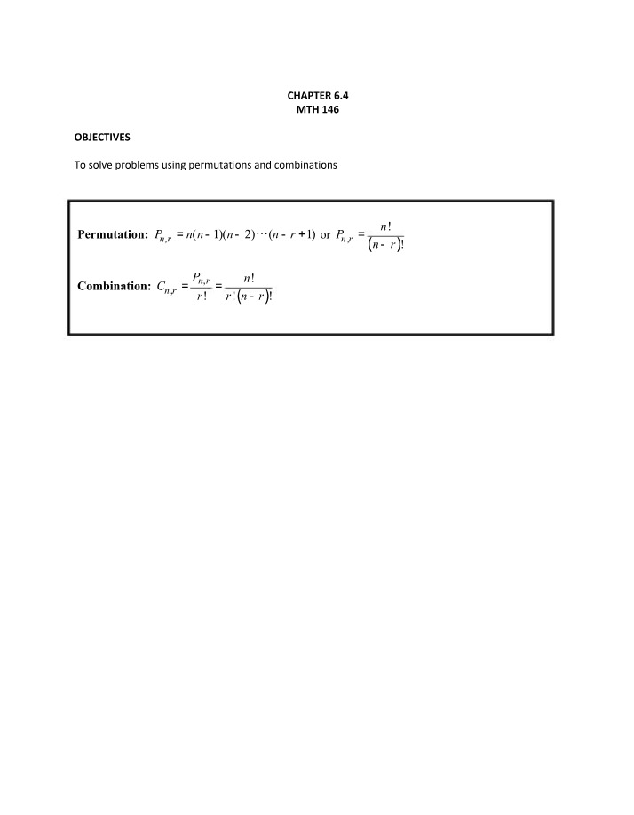 Permutations and Combinations - MTH 146 Chapter 6.4