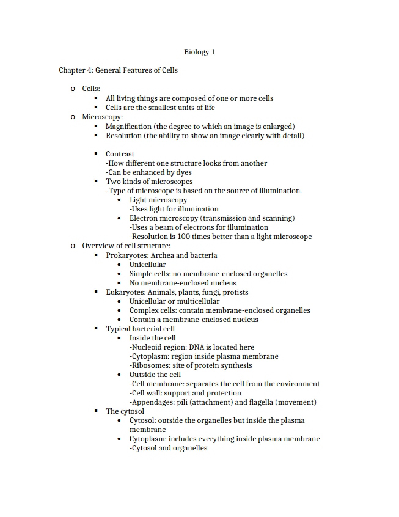 General Features of Cells Notes