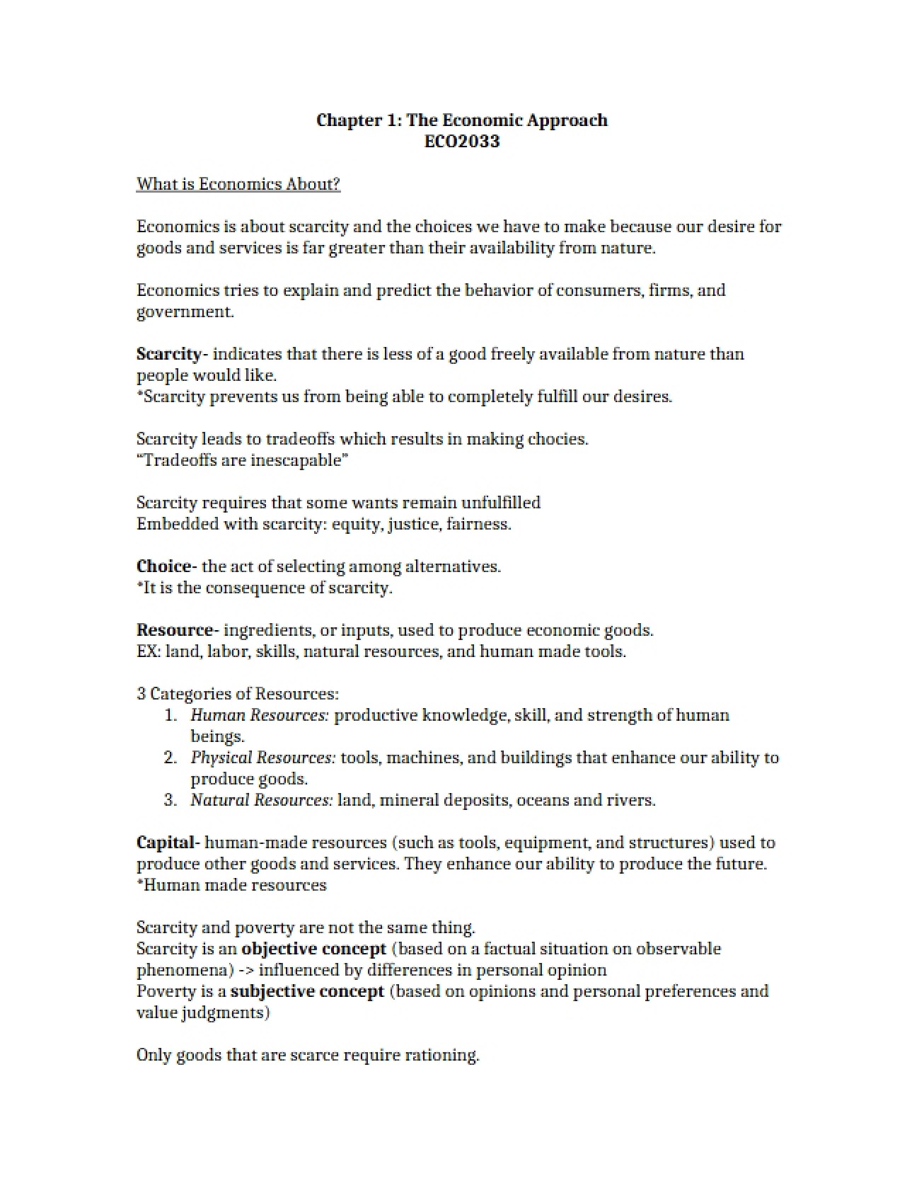 Economic Approach A Chapter One Perspective
