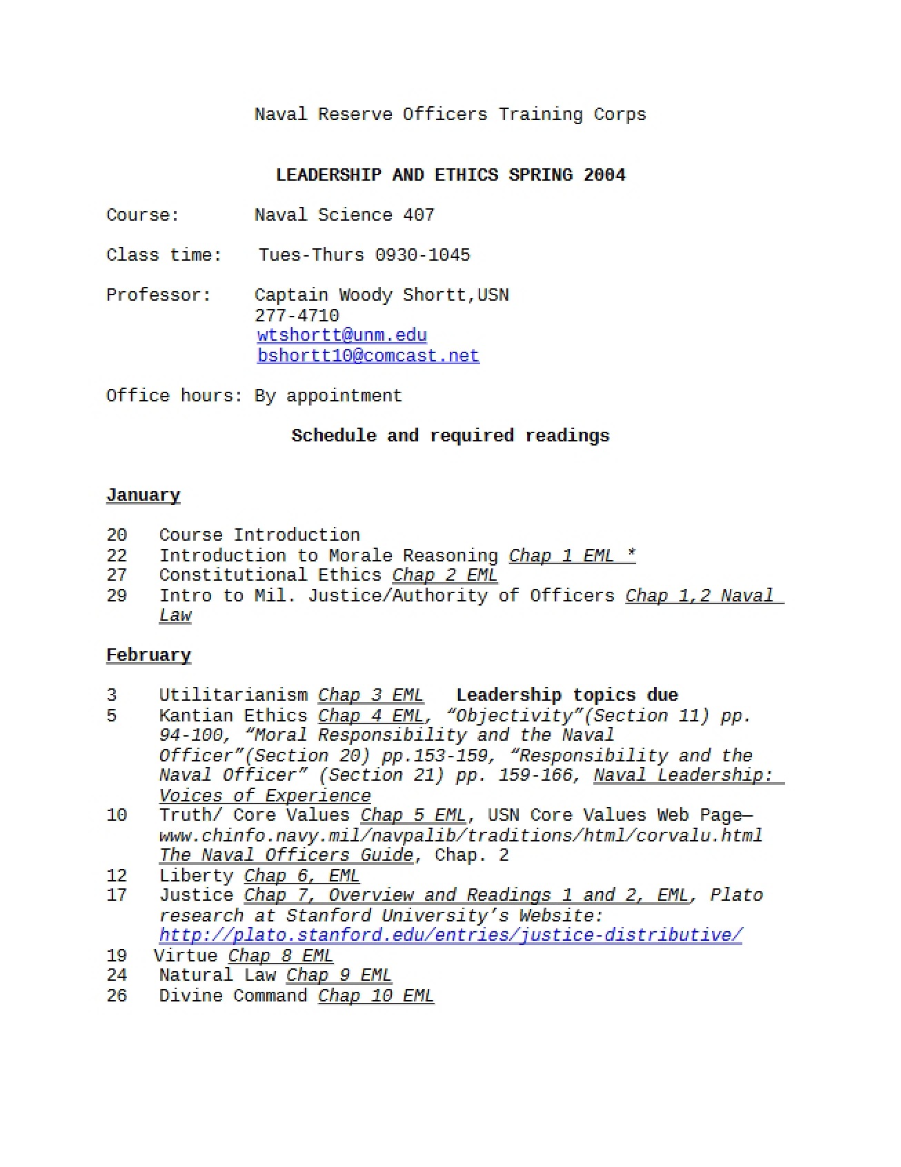 Principles of Naval Leadership Syllabus