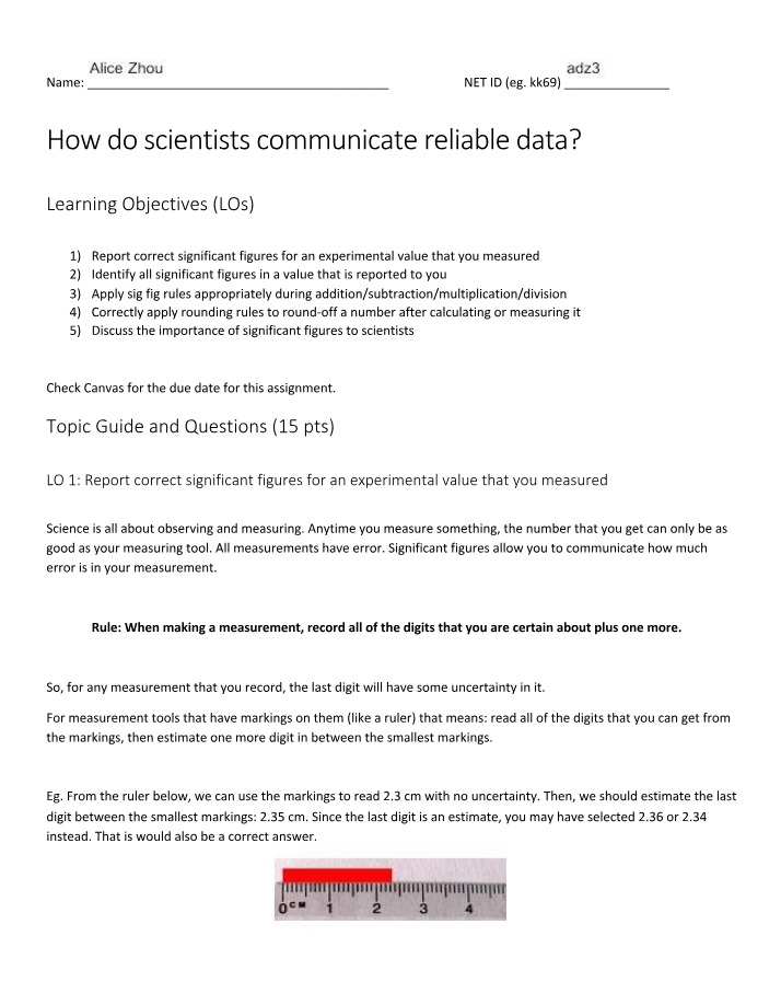 Sig Fig Worksheet - Week 1 (F21)
