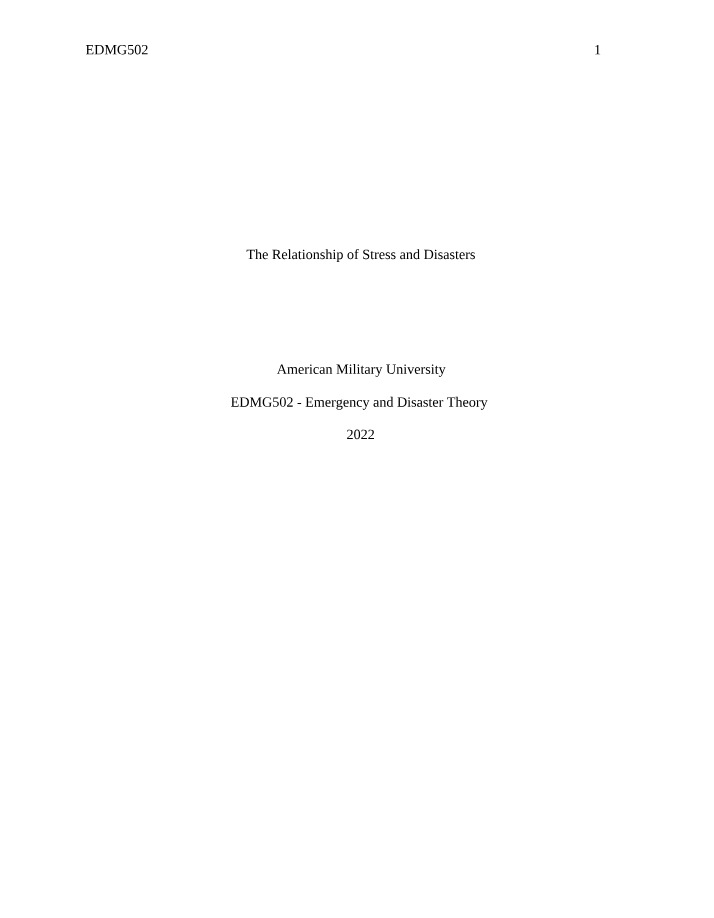 Relationship Between Stress and Disasters
