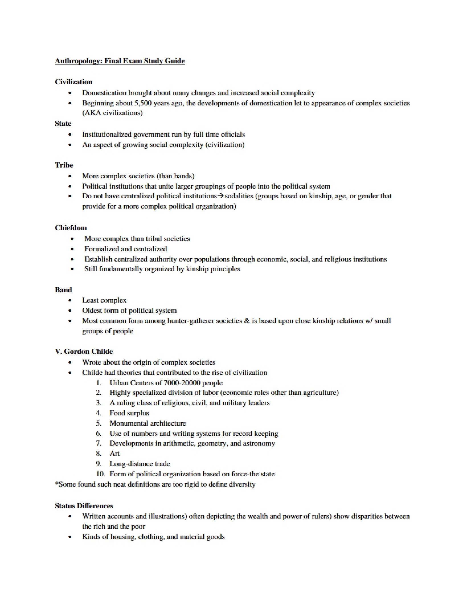 Study Guide for Final Anthropology Exam