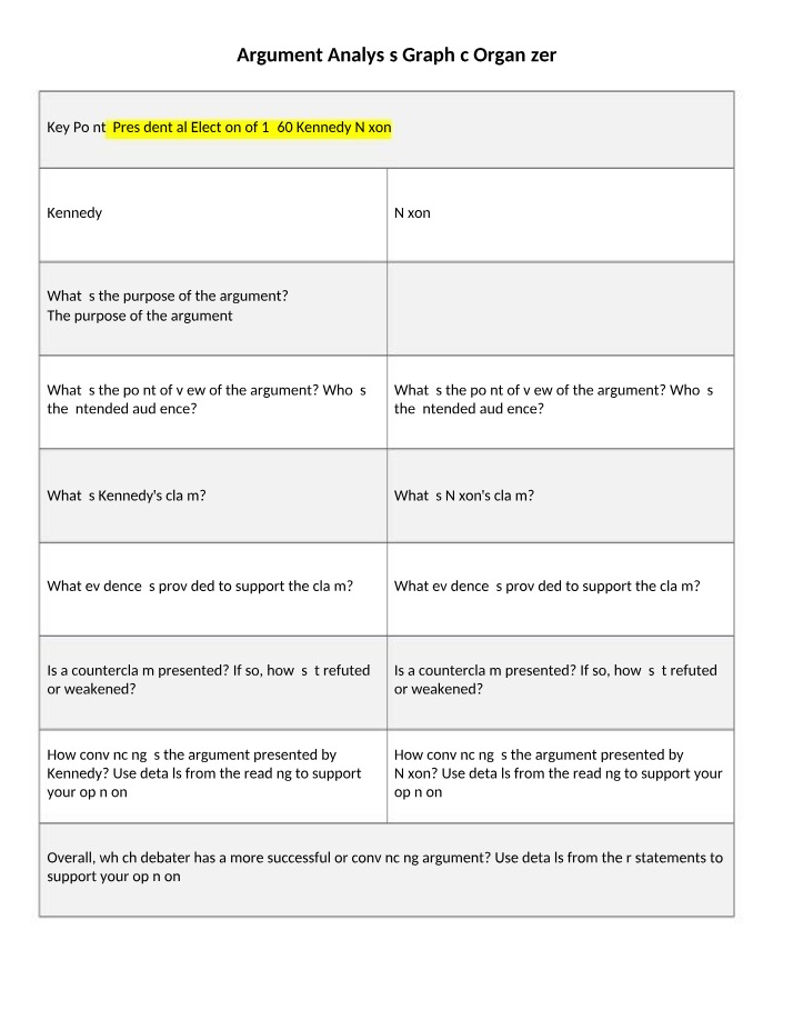 Graphic Organizer for Argument Analysis