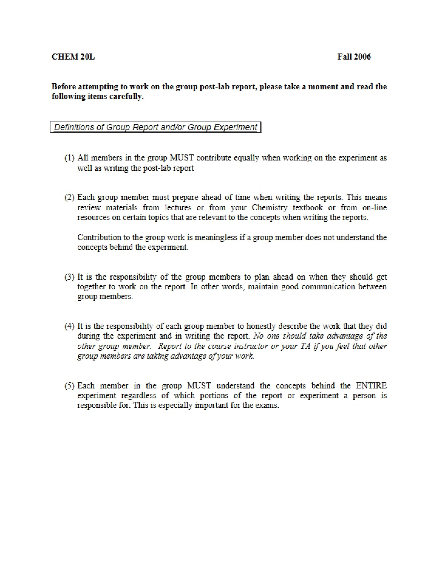 Class Guidelines