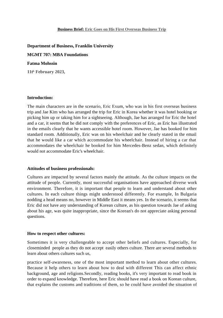 Business Brief - Eric's First Overseas Trip