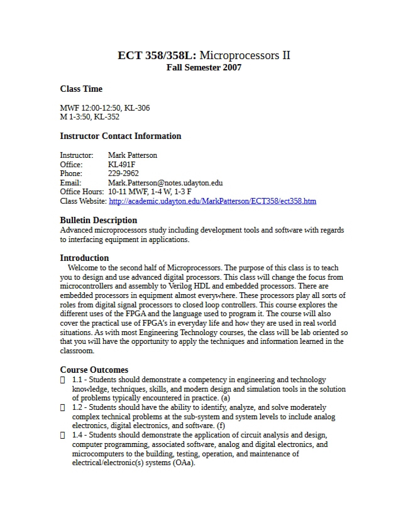 Microprocessors II Course Framework