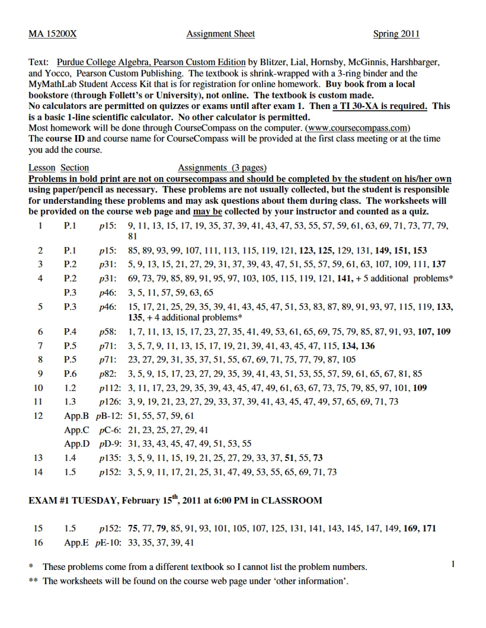Weekly Assignment Sheet
