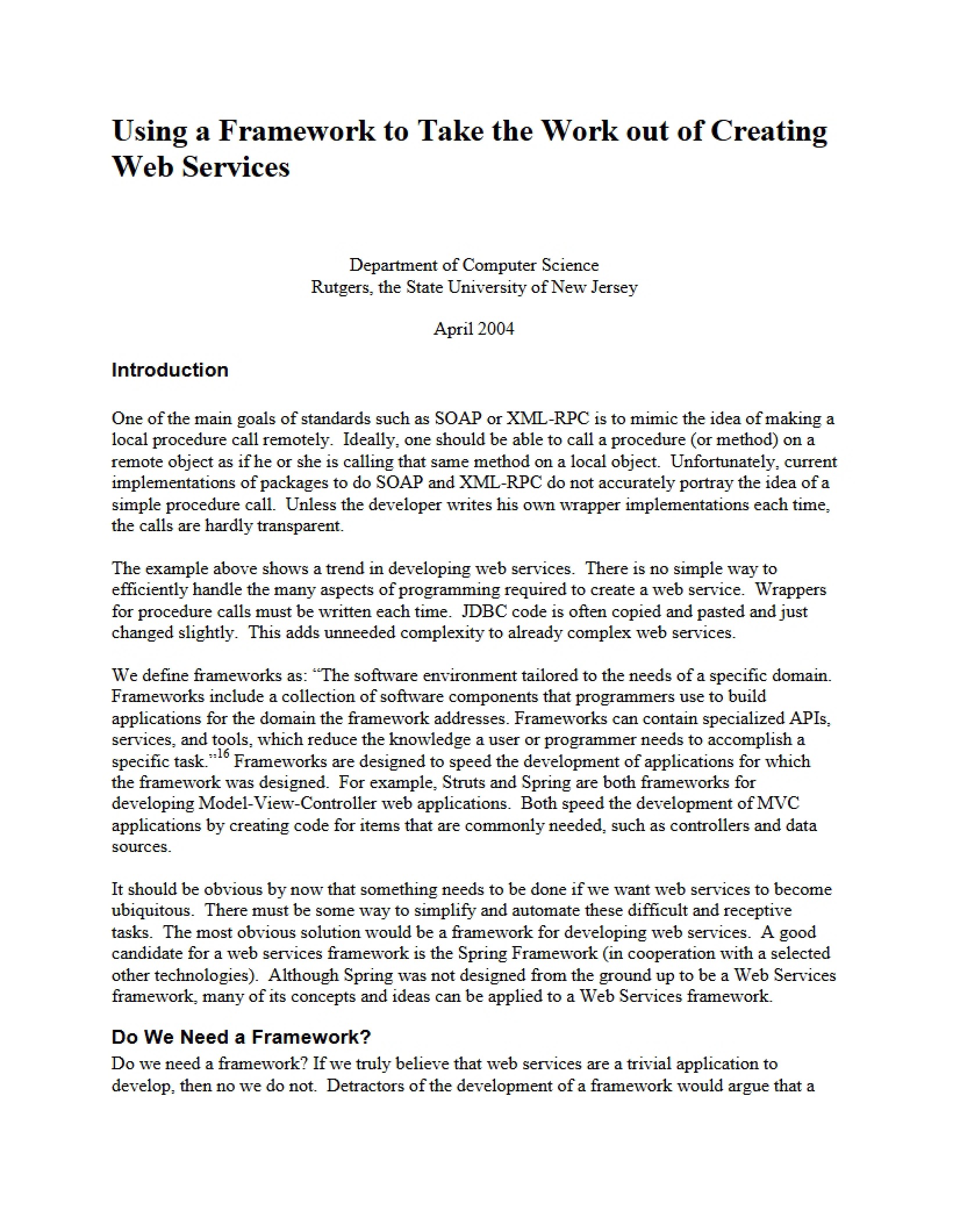 Creating Web Services Framework Usage