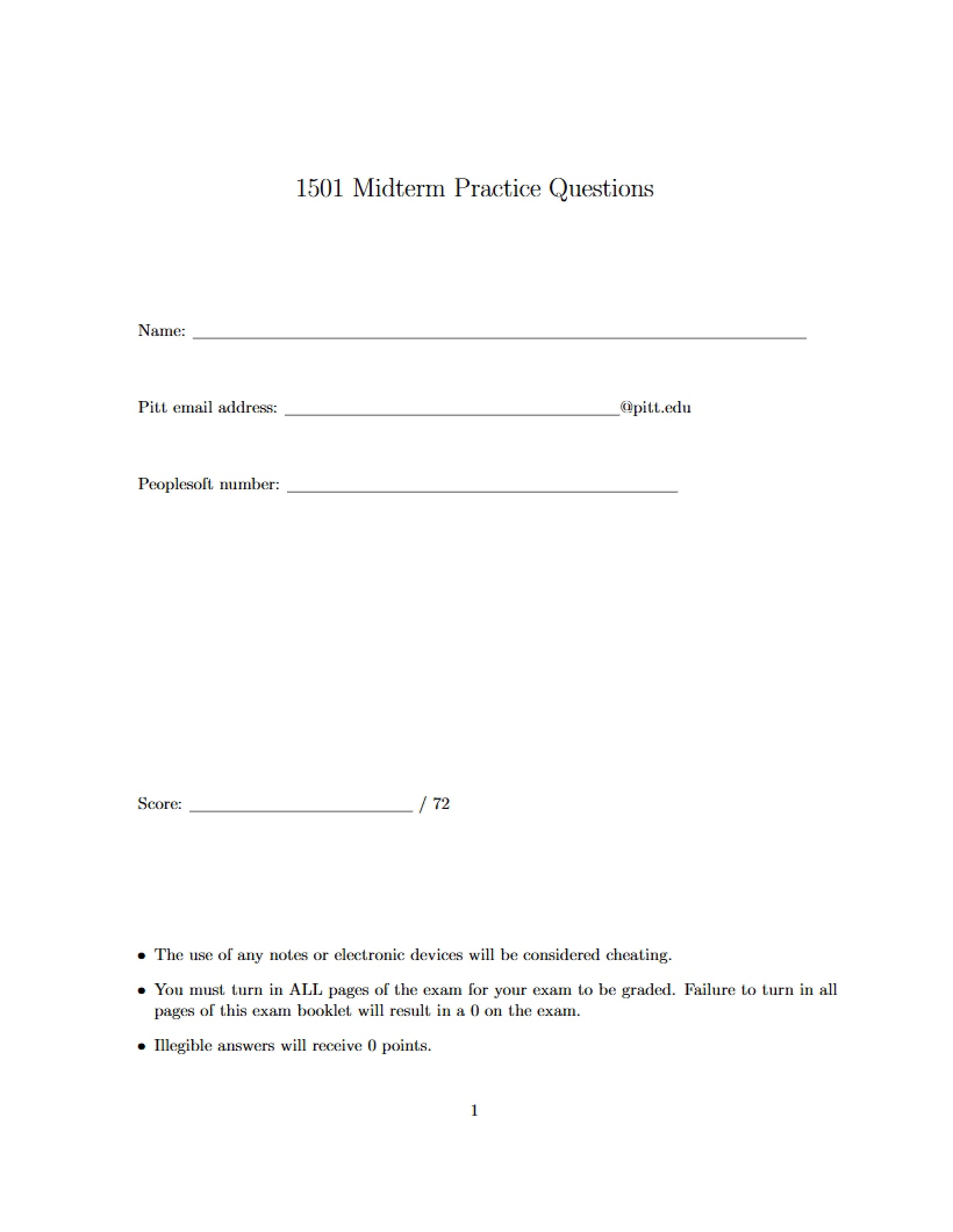 Practice Questions for Midterm