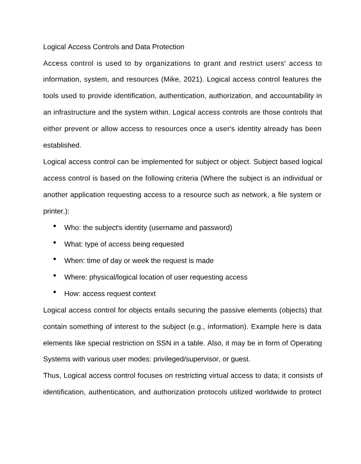 Data Protection and Logical Access Controls