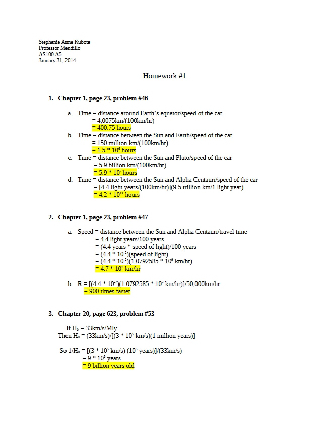 First Homework Assignment for Cosmic Controversies