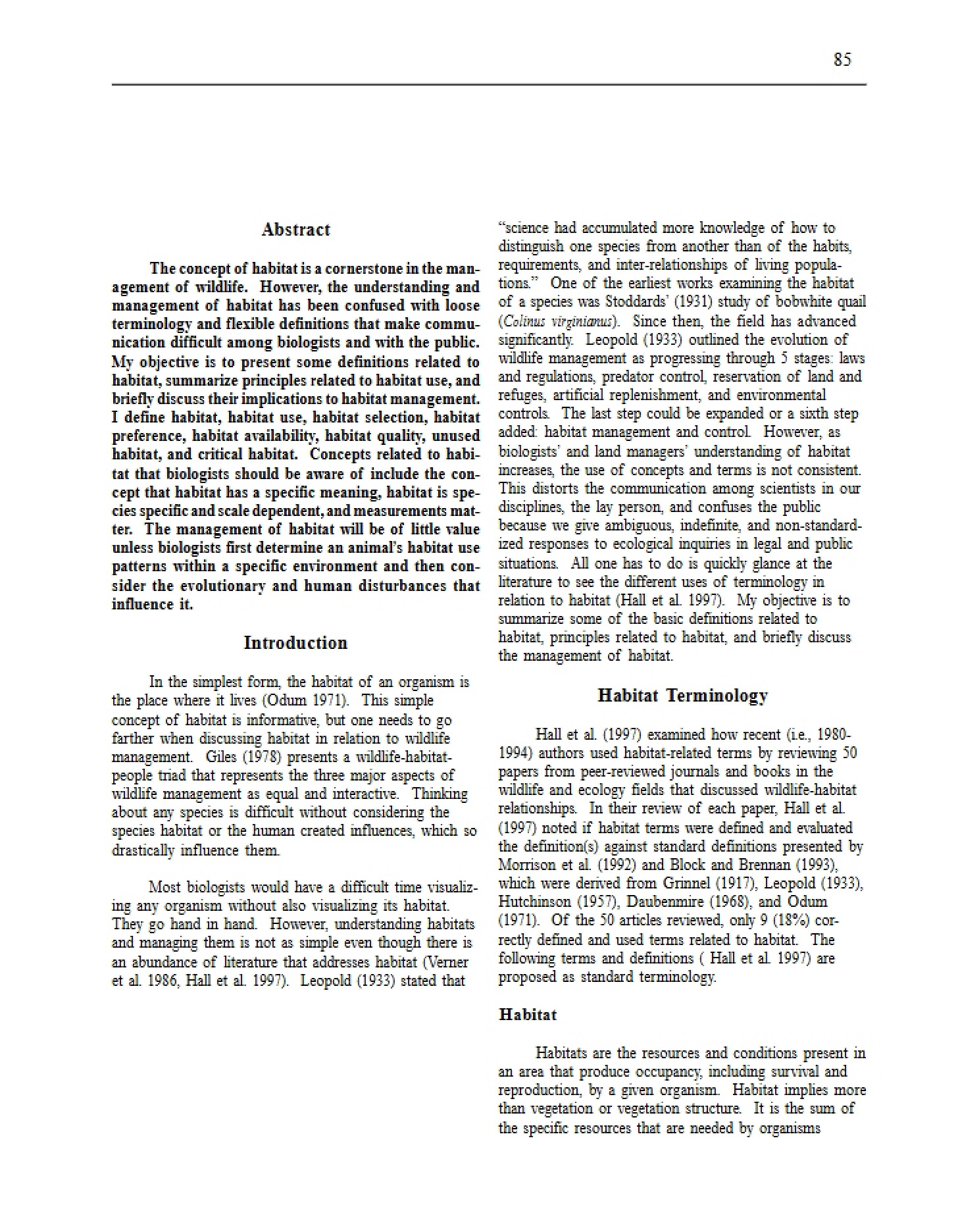 Habitat Use Principles