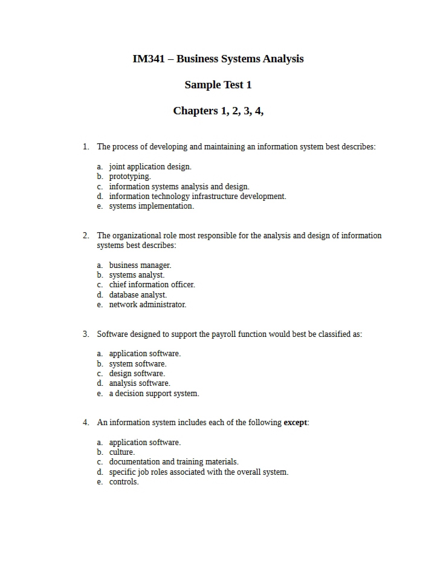 Business Systems Analysis Test Sample