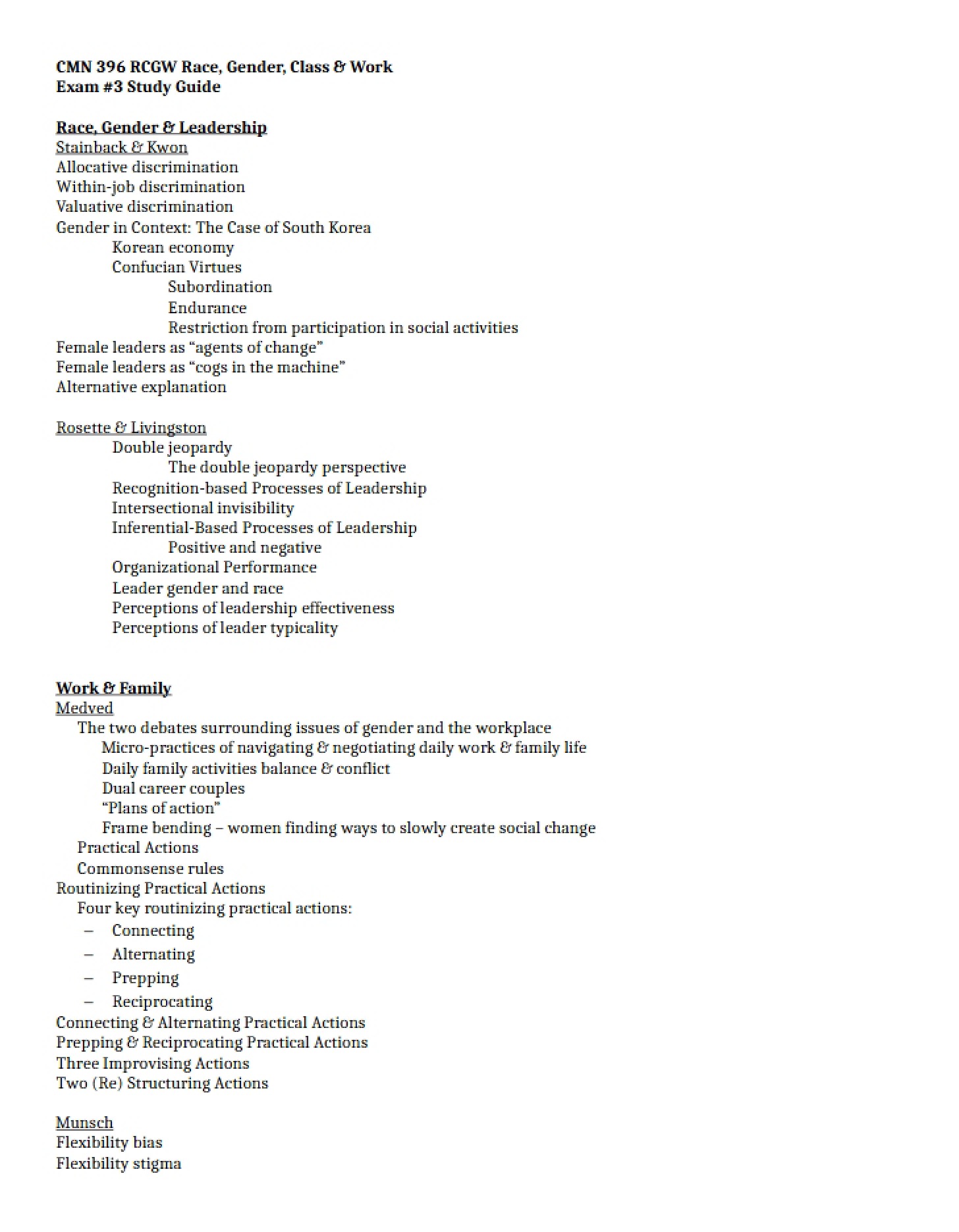 Fall 2016 Study Guide for CMN 396 RCGW Exam 3