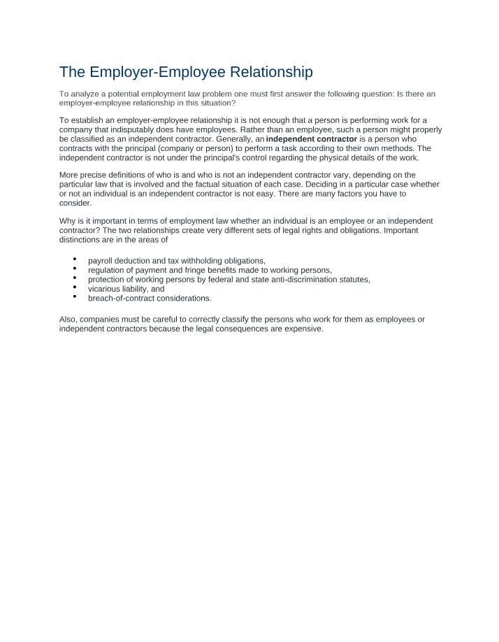 The Relationship Between Employer and Employee