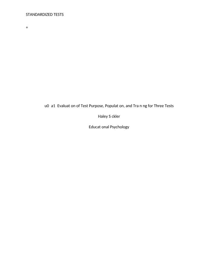 Cognitive Abilities - Evaluating Three Standardized Tests