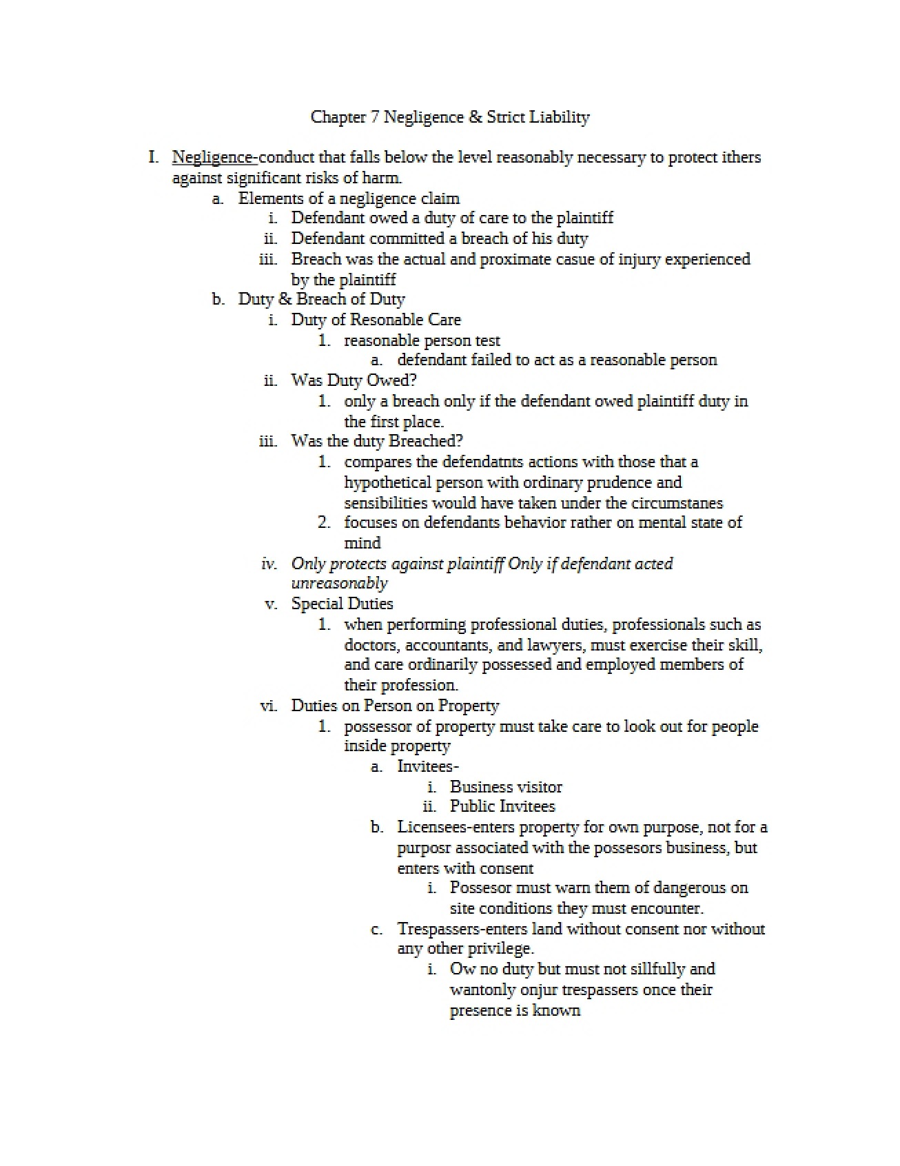 Strict Liability and Negligence - Chapter 7