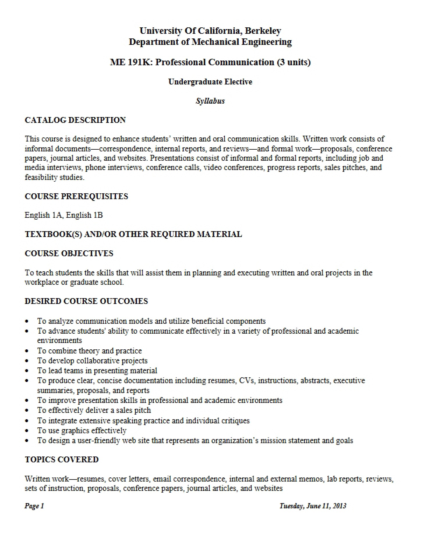 Class Syllabus