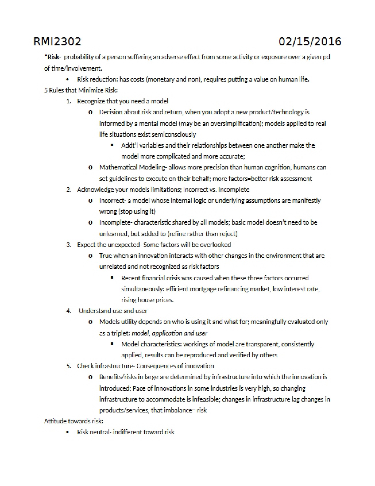 Risk Management Notes