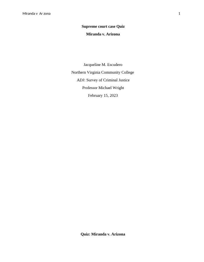 Miranda v. Arizona - Supreme Court Case Quiz