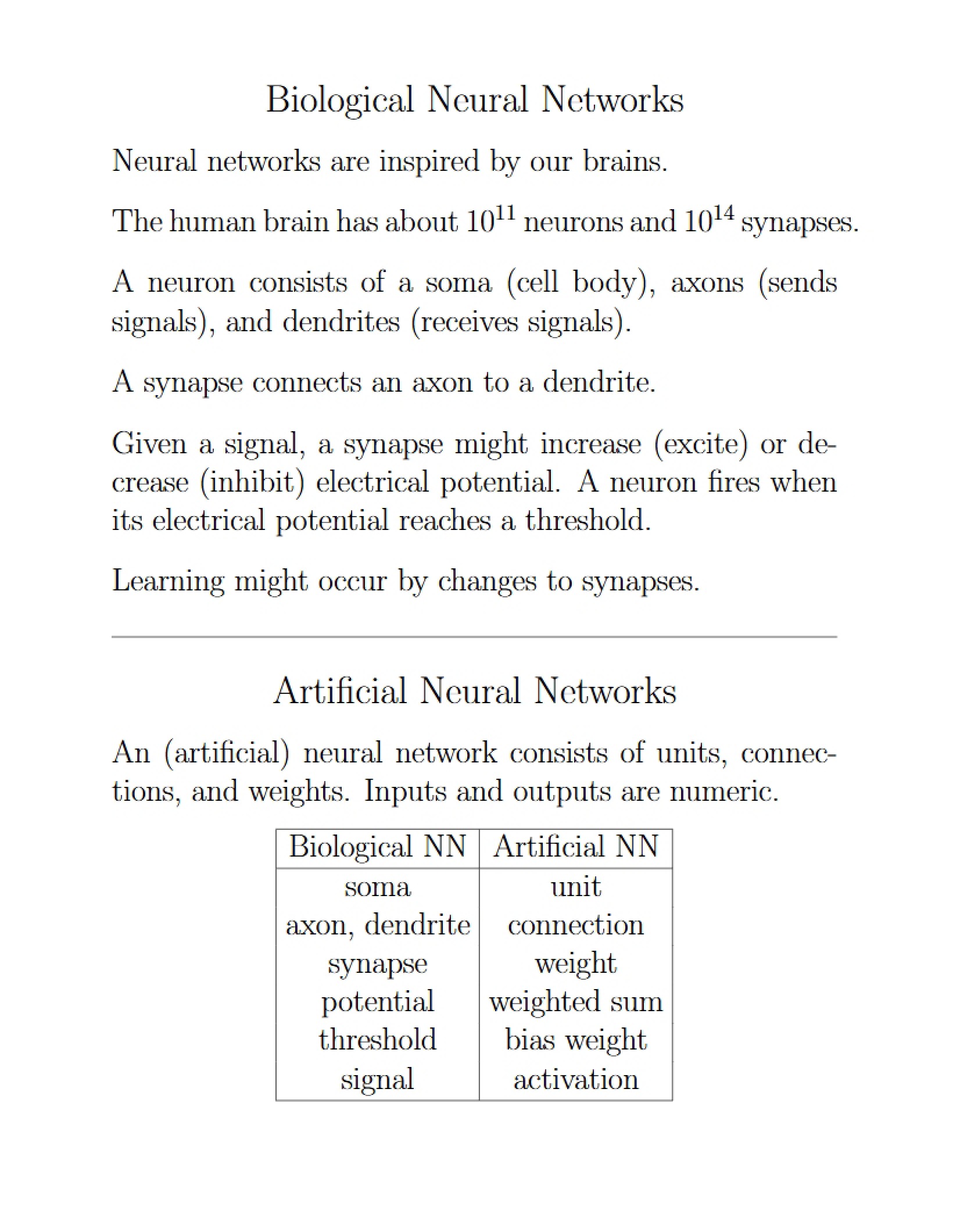 Neural Networks in Biology