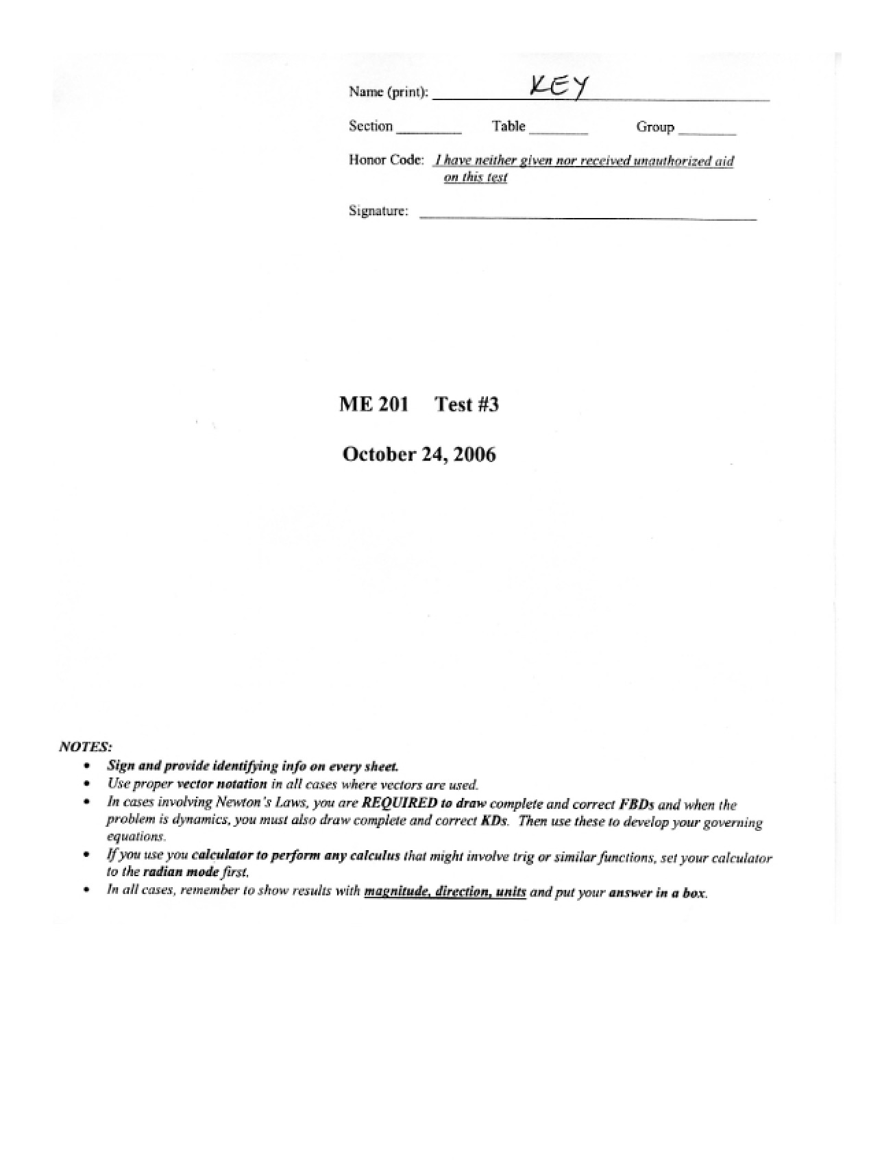 Solution for Sample Test 3 (Fall 2007)