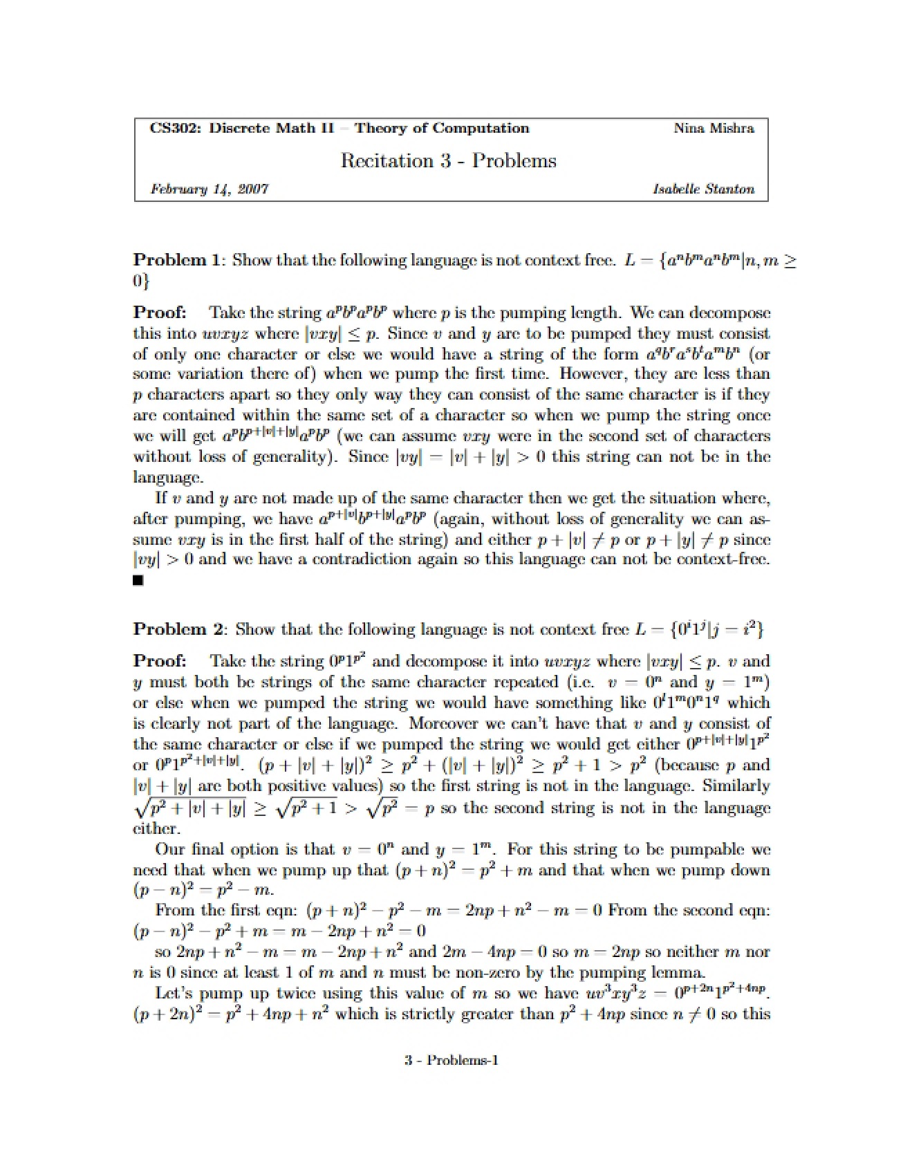 Recitation 3 Problems (CS 302)
