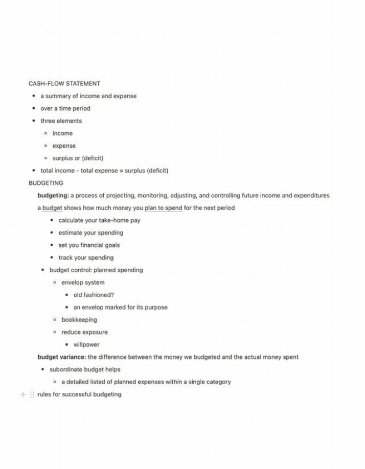 Notes on Cash Flow Statements and Budgeting