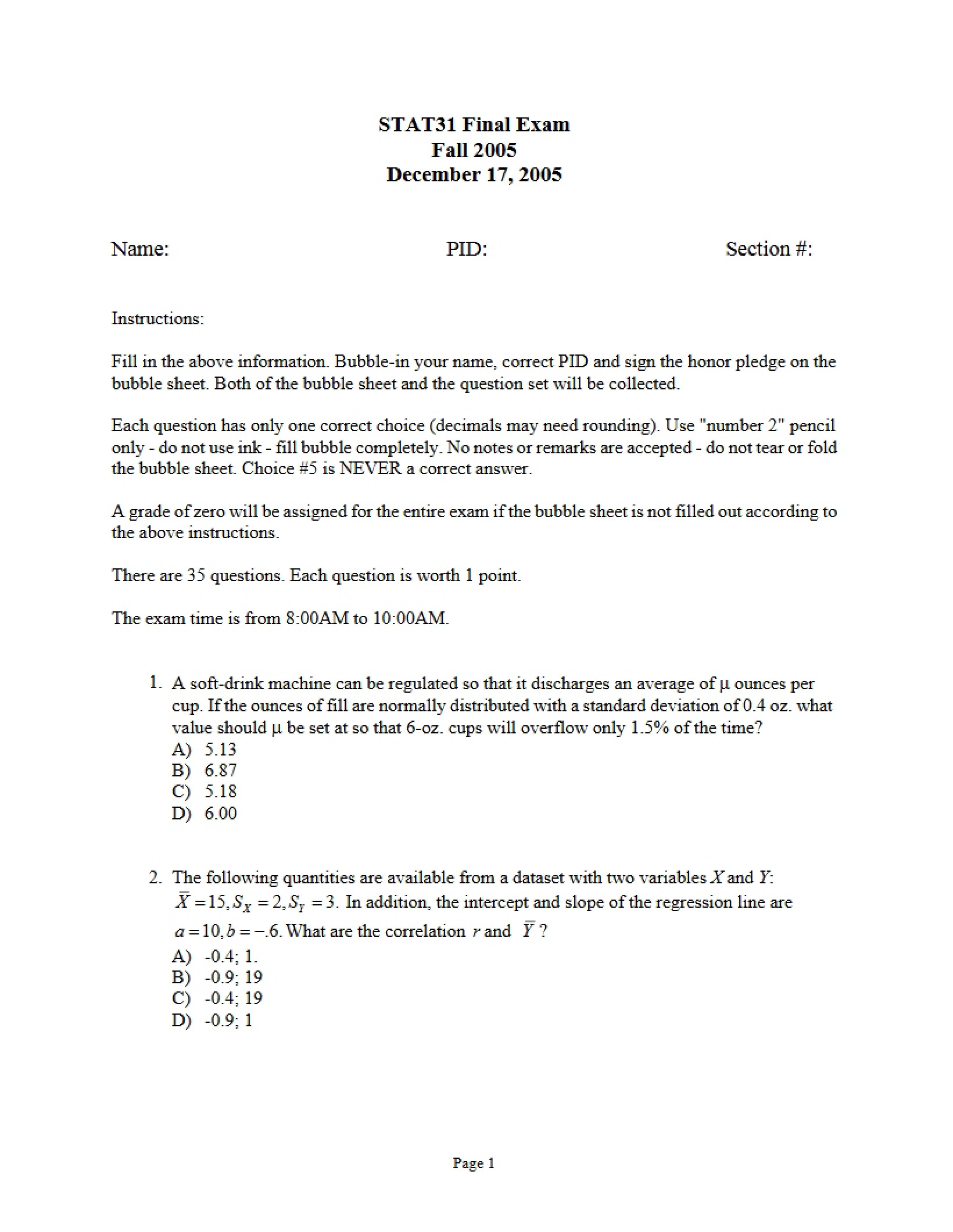 Introductory Statistics Final